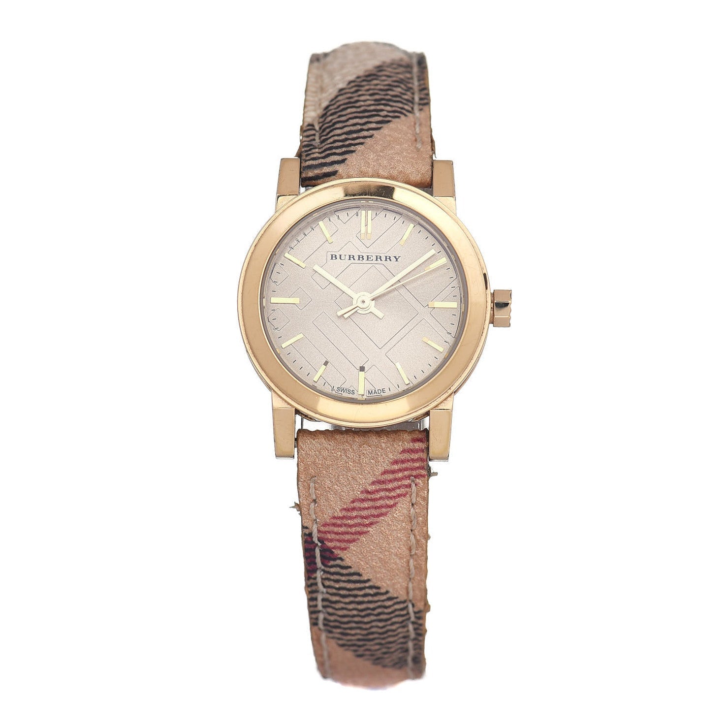 Burberry The City Gold Dial Haymarket Brown Leather Strap Watch for Women - BU9219