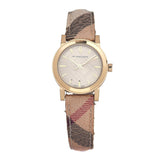 Burberry The City Gold Dial Haymarket Brown Leather Strap Watch for Women - BU9219