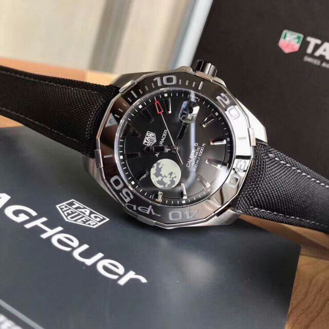 Tag Heuer Aquaracer Calibre 5 Moon Black Dial Black Nylon Strap Watch for Men - WAY201J.FC6370