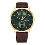 Tommy Hilfiger Hunter Green Dial Brown Leather Strap Watch for Men - 1791607