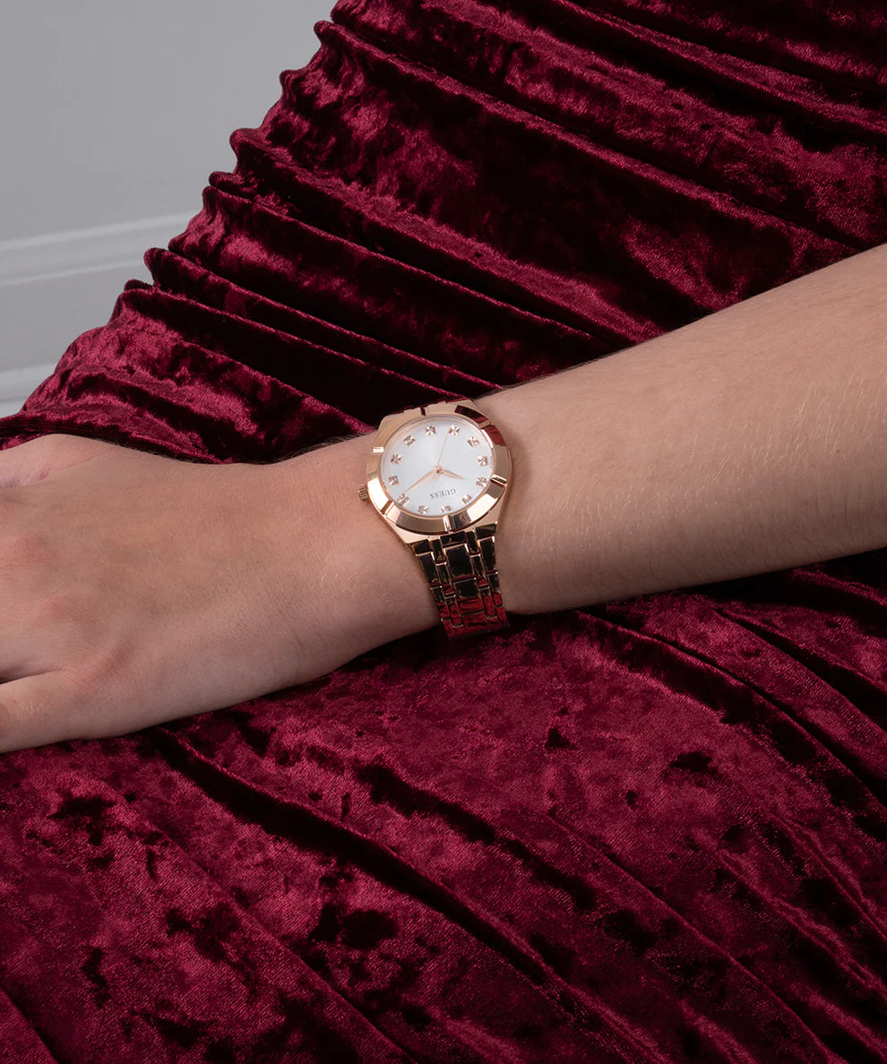 Guess Crystalline Diamonds Gold Dial Gold Steel Strap Watch for Women - GW0114L2