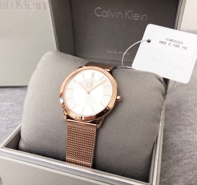 Calvin Klein Minimal White Dial Rose Gold Mesh Bracelet Watch for Women - K3M22626