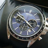Hugo Boss Driver Sport Chronograph Blue Dial Black Leather Strap Watch for Men - 1513077