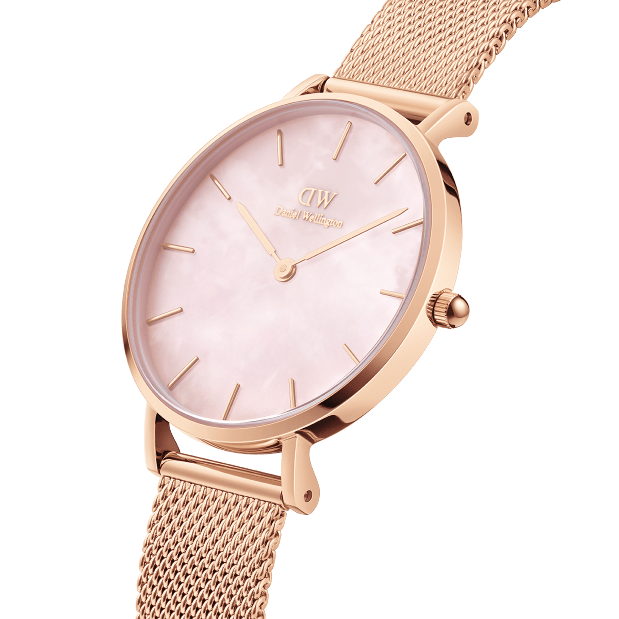 Daniel Wellington Petite Melrose Pink Dial Rose Gold Mesh Strap Watch For Women - DW00100368