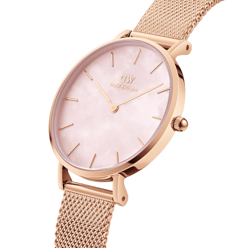 Daniel Wellington Petite Melrose Mother of Pearl Pink Dial Pink Mesh Strap Watch For Women - DW00100513