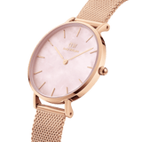 Daniel Wellington Petite Melrose Mother of Pearl Pink Dial Pink Mesh Strap Watch For Women - DW00100513