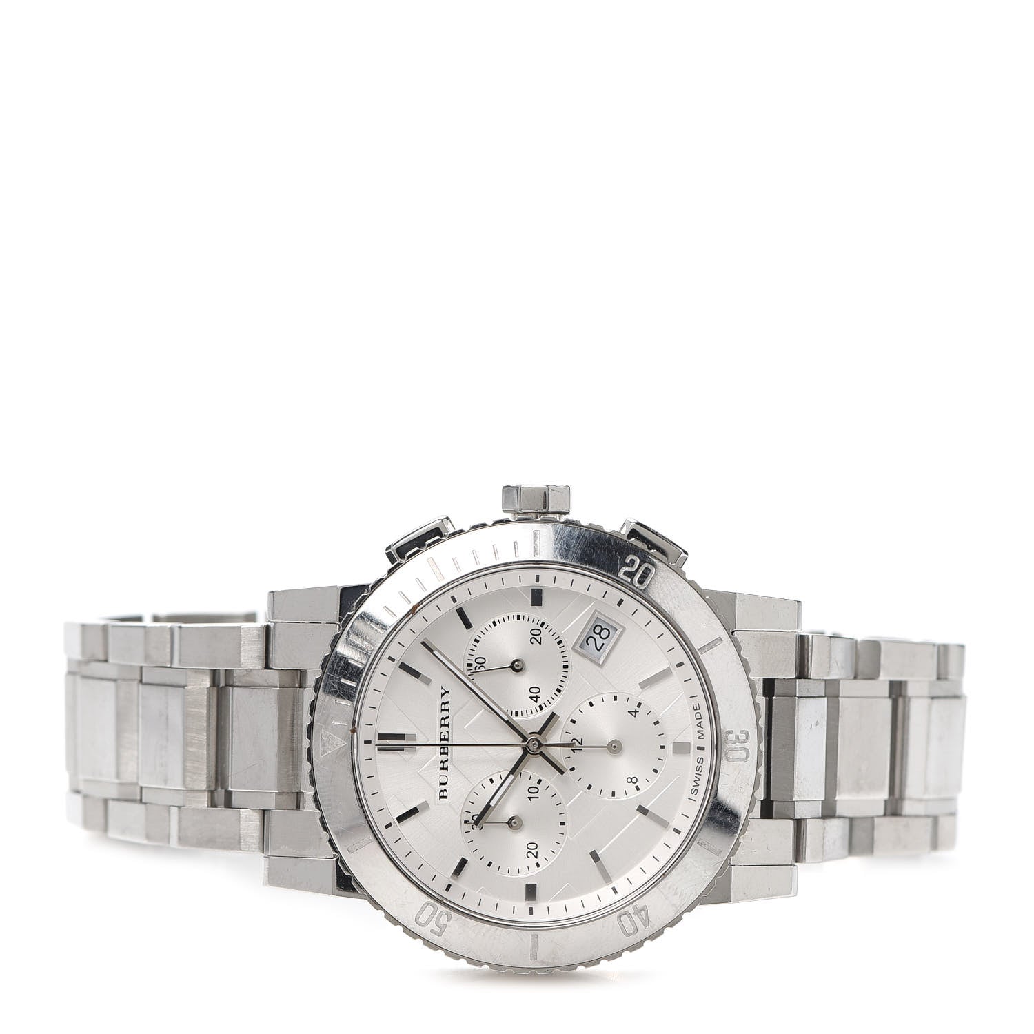 Burberry City Chronograph White Dial Silver Steel Strap Watch For Women - BU9700