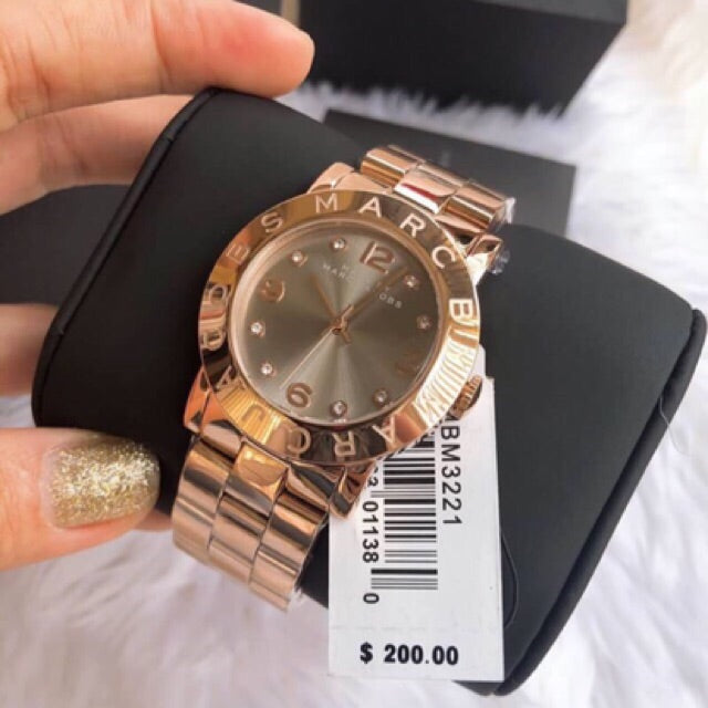 Marc Jacobs Amy Mother of Pearl Black Dial Rose Gold Steel Strap Watch for Women - MBM8610