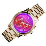 Michael Kors Runway Iridescent Pink Dial Gold Steel Strap Watch for Women - MK5939