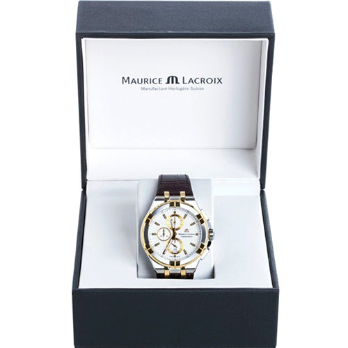 Maurice Lacroix Aikon Chronograph White Dial Brown Leather Strap Watch For Men - AI1018-PVY11-132-1