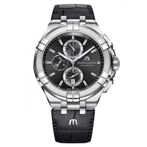 Maurice Lacroix Aikon Chronograph Black Dial Black Leather Strap Watch for Men - AI1018-SS001-330-1