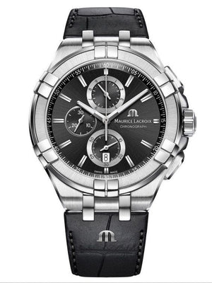 Maurice Lacroix Aikon Chronograph Black Dial Black Leather Strap Watch for Men - AI1018-SS001-330-1