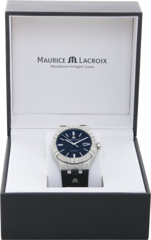 Maurice Lacroix Aikon Date Automatic Black Dial Black Leather Strap Watch For Men - AI6008-SS001-330-1