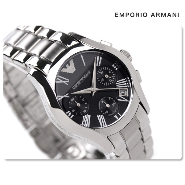Emporio Armani Velente Chronograph Black Dial Silver Steel Strap Watch For Women - AR0674