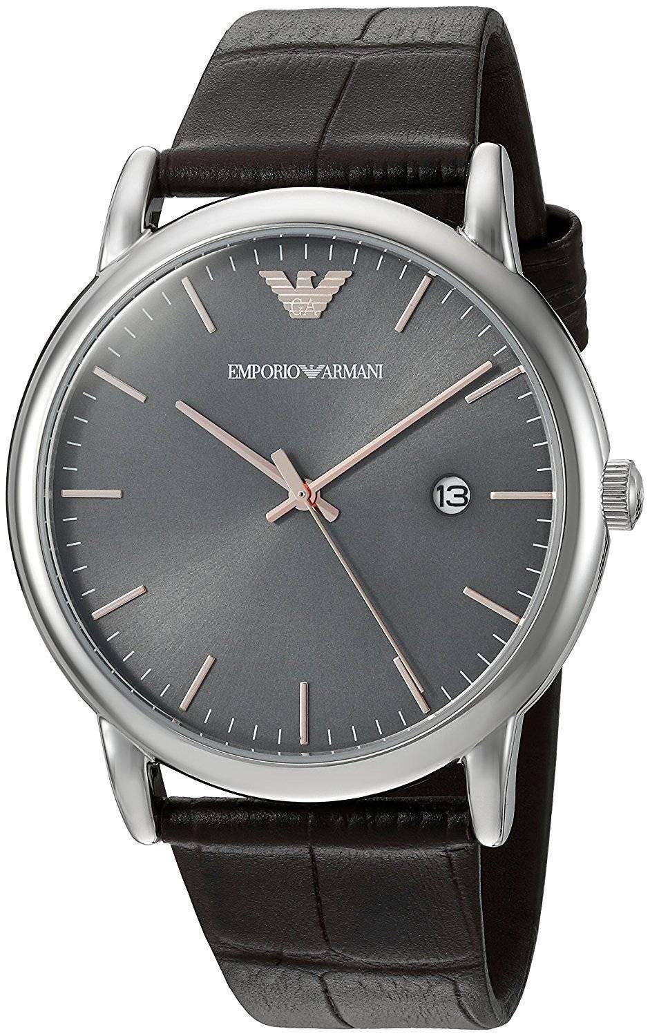 Emporio Armani Luigi Quartz Gray Dial Brown Leather Strap Watch For Men - AR1996