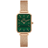 Daniel Wellington Quadro Melrose Green Dial Rose Gold Mesh Strap Watch For Women - DW00100437