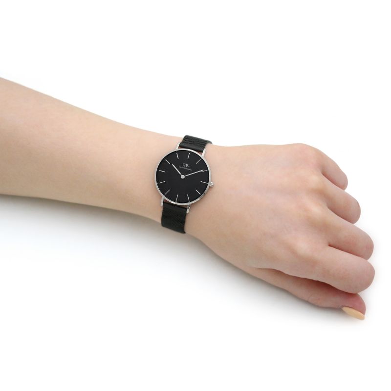 Daniel Wellington Petite Ashfield Black Dial Black Mesh Strap Watch For Women - DW00100202