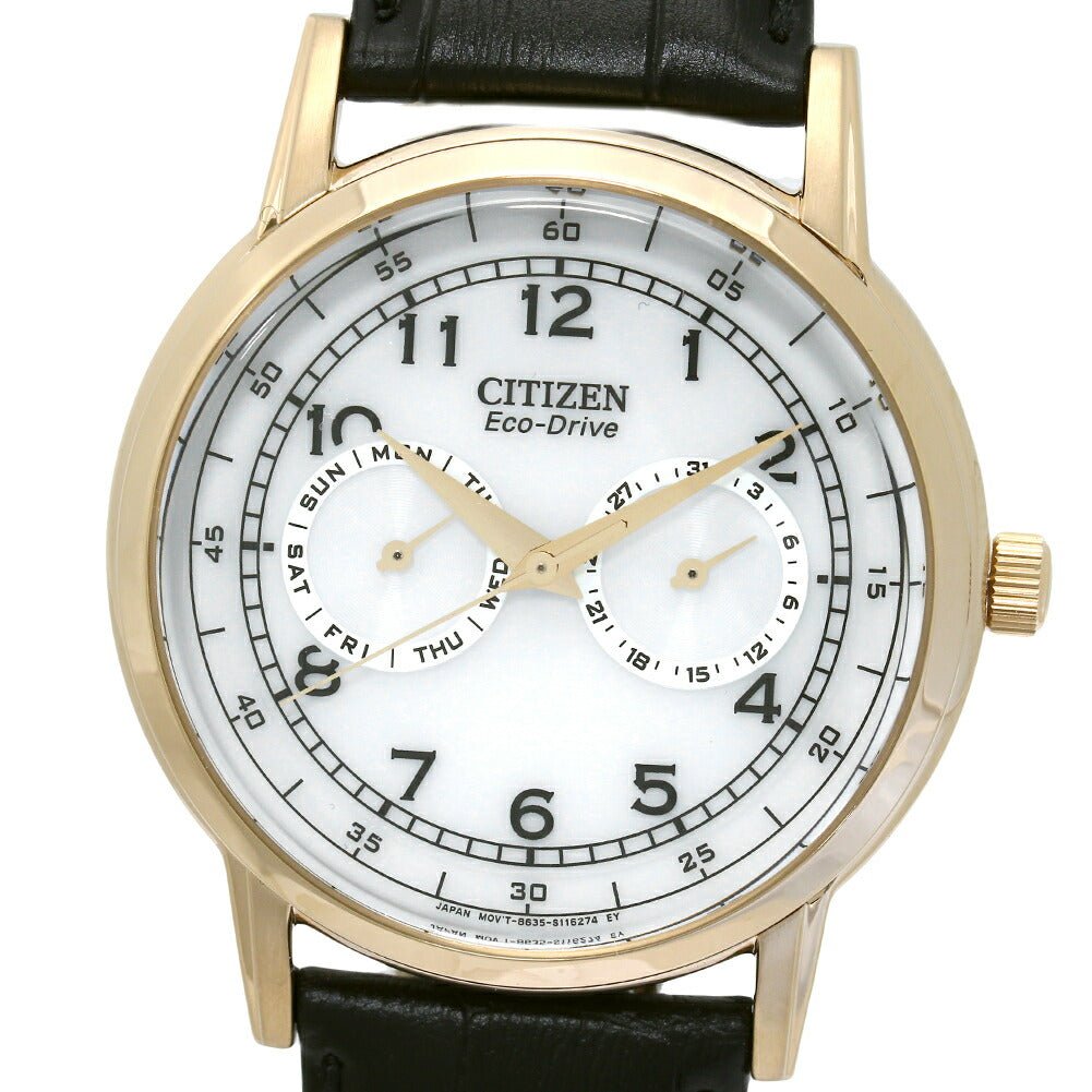 Citizen Watch Eco Drive Day & Date White Dial Black Leather Strap Watch For Men - AO9003-16A