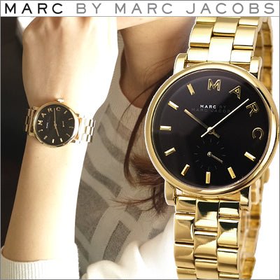 Marc Jacobs Baker Black Dial Gold Steel Strap Watch for Women - MBM3355