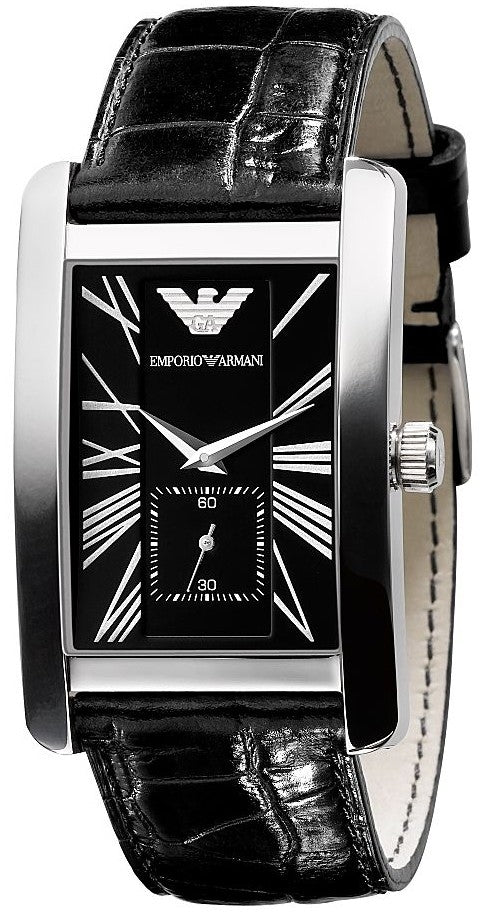 Emporio Armani Classic Black Dial Black Leather Strap Watch For Women - AR0144