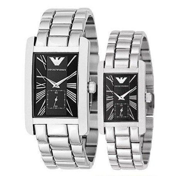 Emporio Armani Classic Black Dial Silver Stainless Steel Watch For Women - AR0157