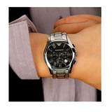 Emporio Armani Velente Chronograph Black Dial Silver Steel Strap Watch For Women - AR0674