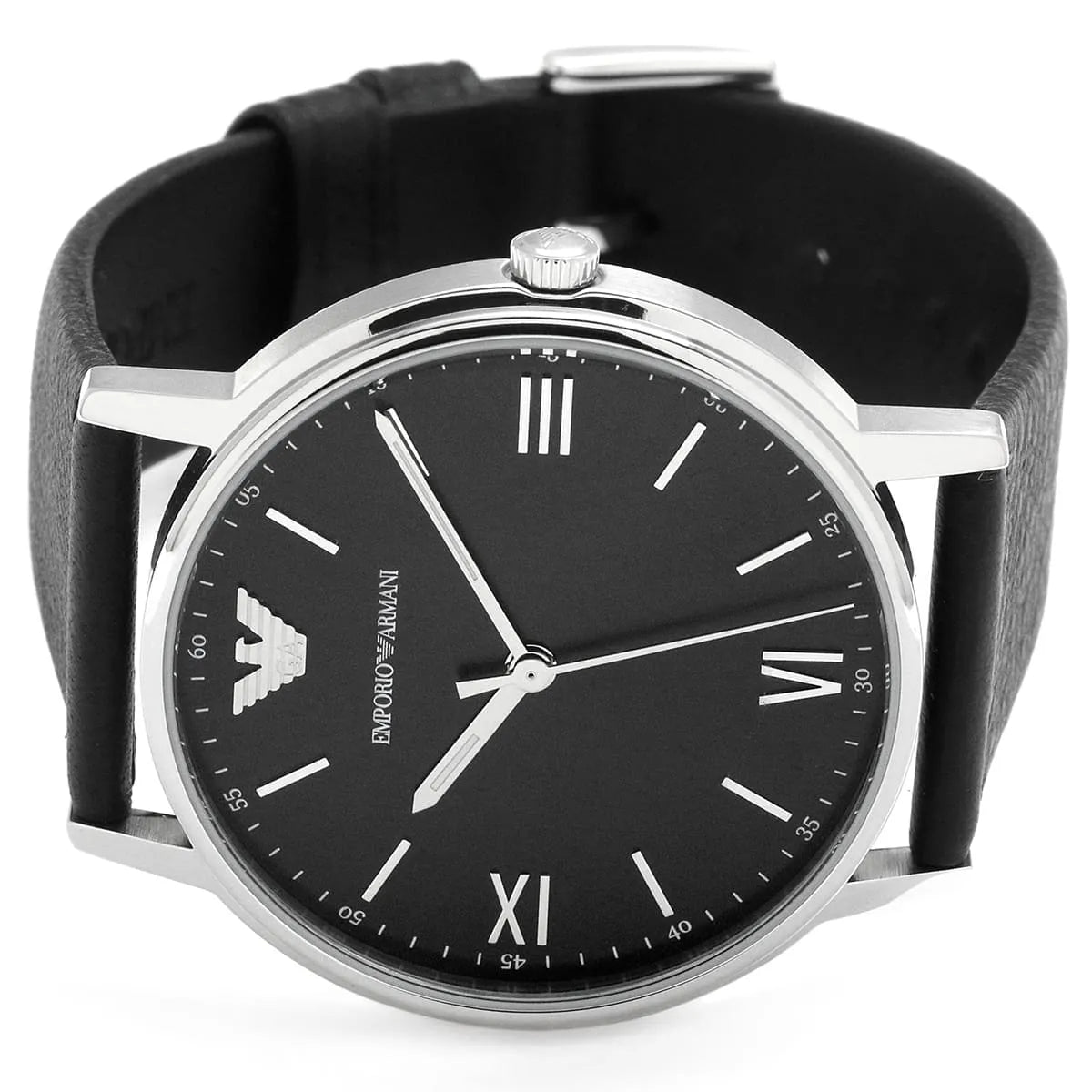 Emporio Armani Kappa Analog Quartz Black Dial Black Leather Strap Watch For Men - AR11013