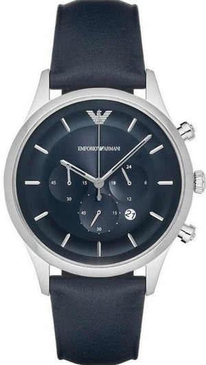 Emporio Armani Lambda Chronograph Blue Dial Blue Leather Strap Watch For Men - AR11018