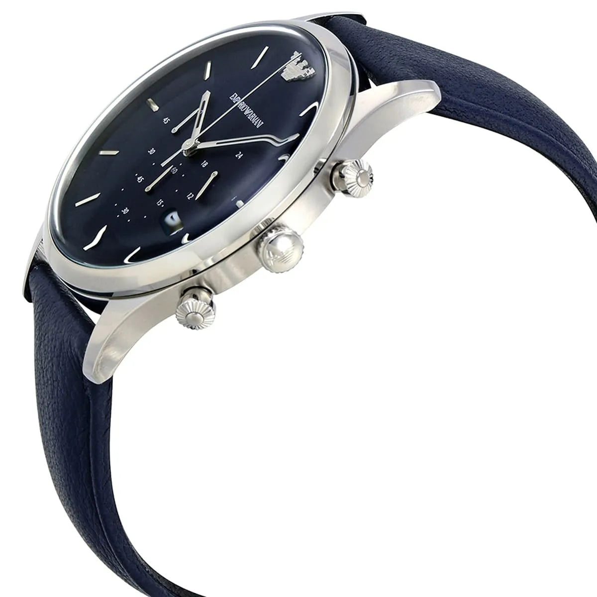 Emporio Armani Lambda Chronograph Blue Dial Blue Leather Strap Watch For Men - AR11018
