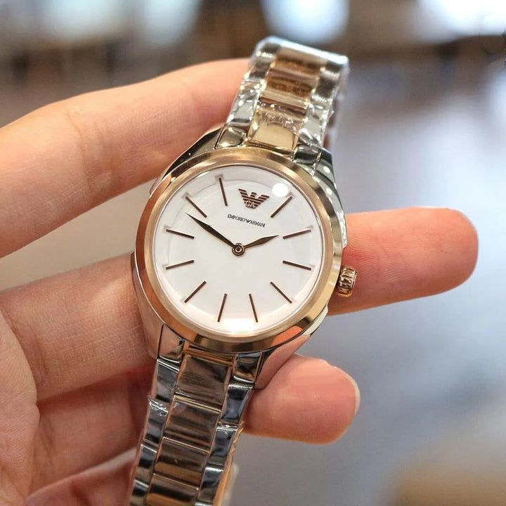 Emporio Armani Analog White Dial Two Tone Steel Strap Watch For Women - AR11029