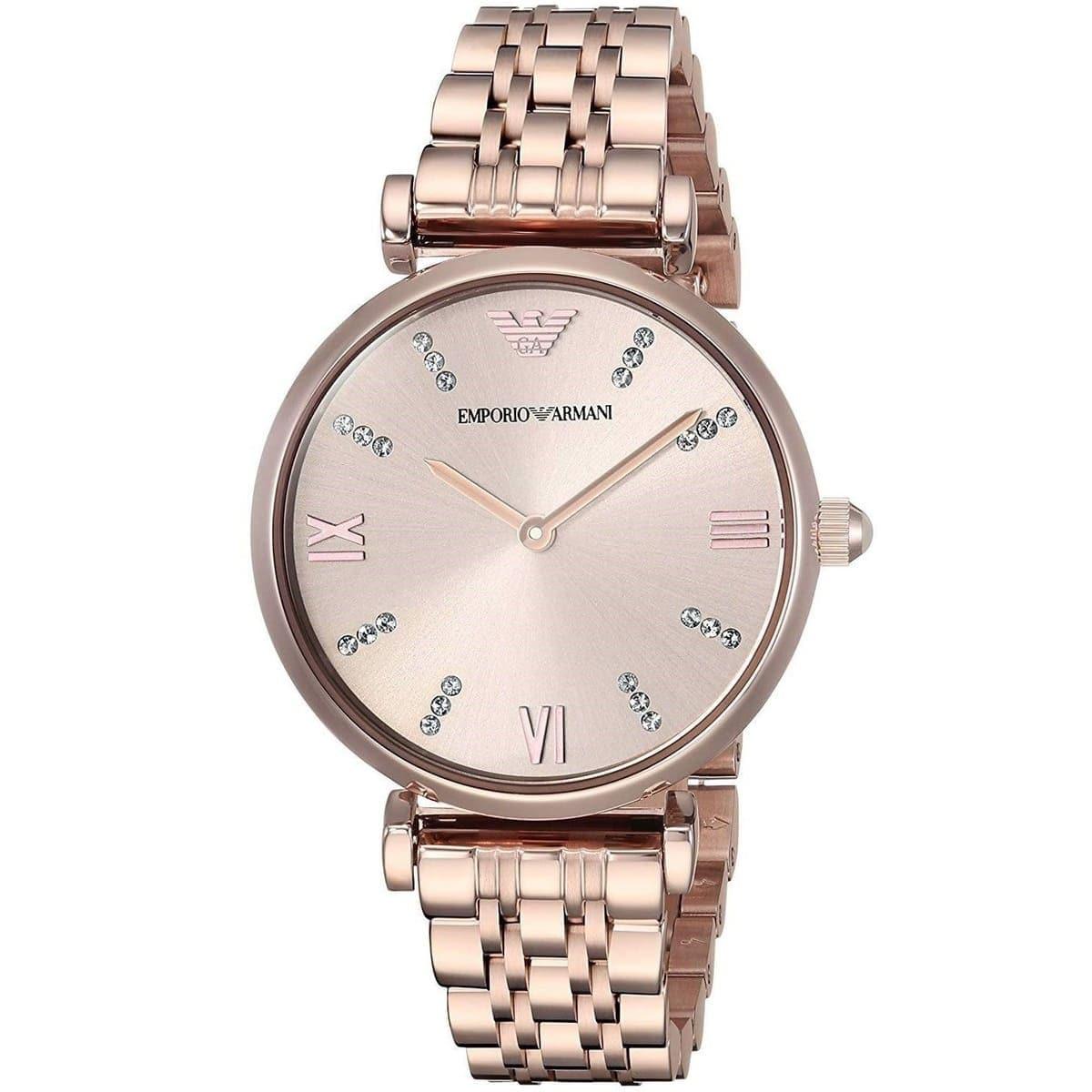 Emporio Armani T-Bar Gianni Rose Gold Dial Rose Gold Steel Strap Watch For Women - AR11059