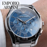 Emporio Armani Chronograph Quartz Blue Dial Silver Steel Strap Watch For Men - AR11082