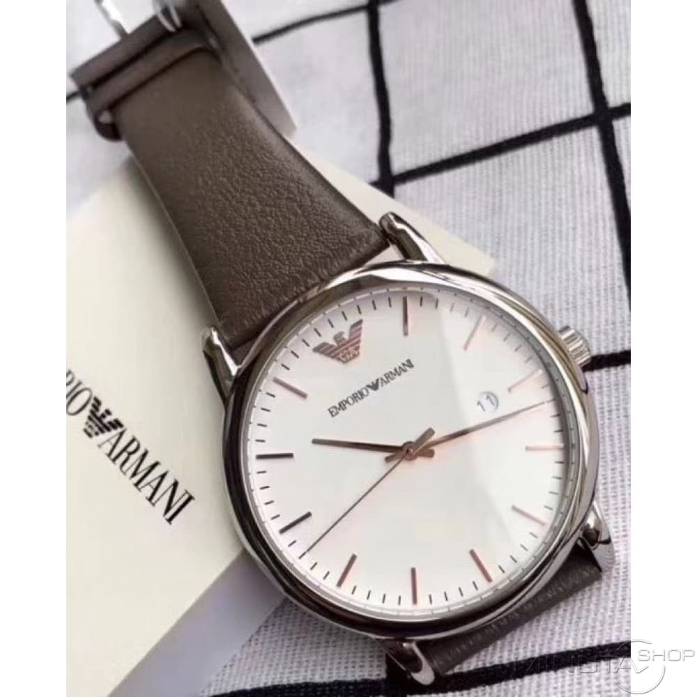 Emporio Armani Herren White Dial Brown Leather Strap Watch For Men - AR11103