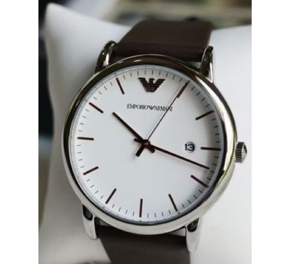 Emporio Armani Herren White Dial Brown Leather Strap Watch For Men - AR11103
