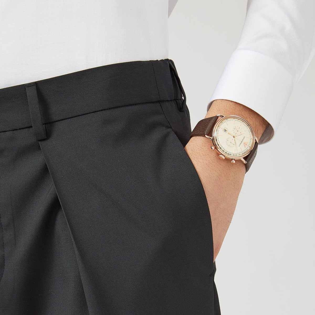 Emporio Armani Aviator Grey Dial Brown Leather Strap Watch For Men - AR11106