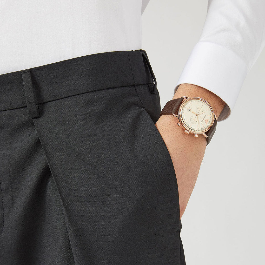 Emporio Armani Aviator Grey Dial Brown Leather Strap Watch For Men - AR11106