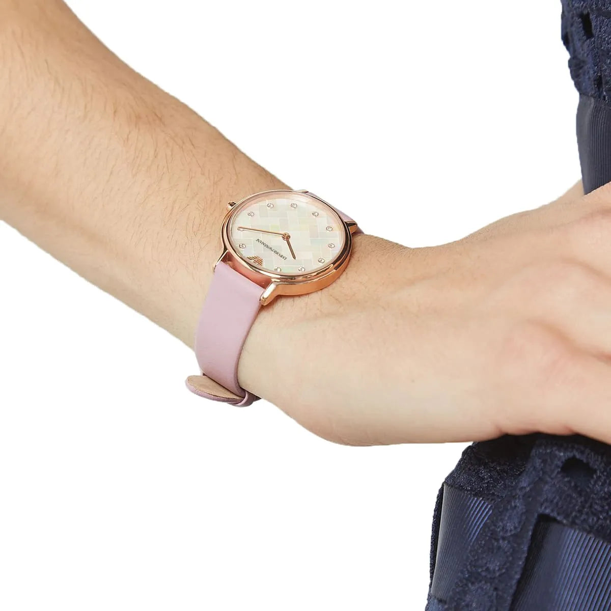 Emporio Armani Kappa Mother Of Pearl White Dial Pink Leather Strap Watch For Women - AR11130