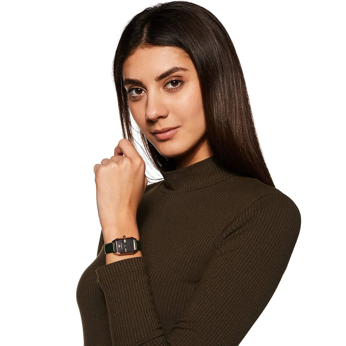 Emporio Armani Gioia Analog Black Mother of Pearl Dial Green Leather Strap Watch For Women - AR11149