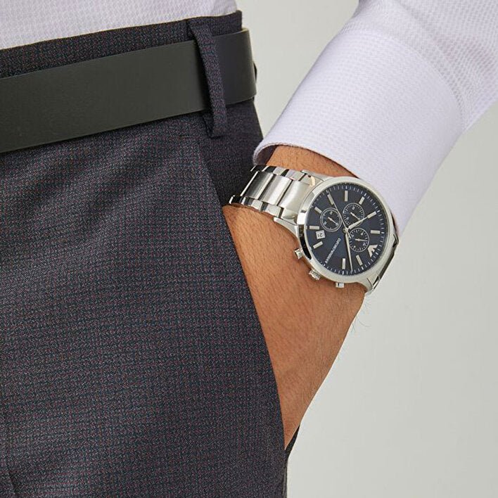 Emporio Armani Renato Chronograph Blue Dial Silver Steel Strap Watch For Men - AR11164