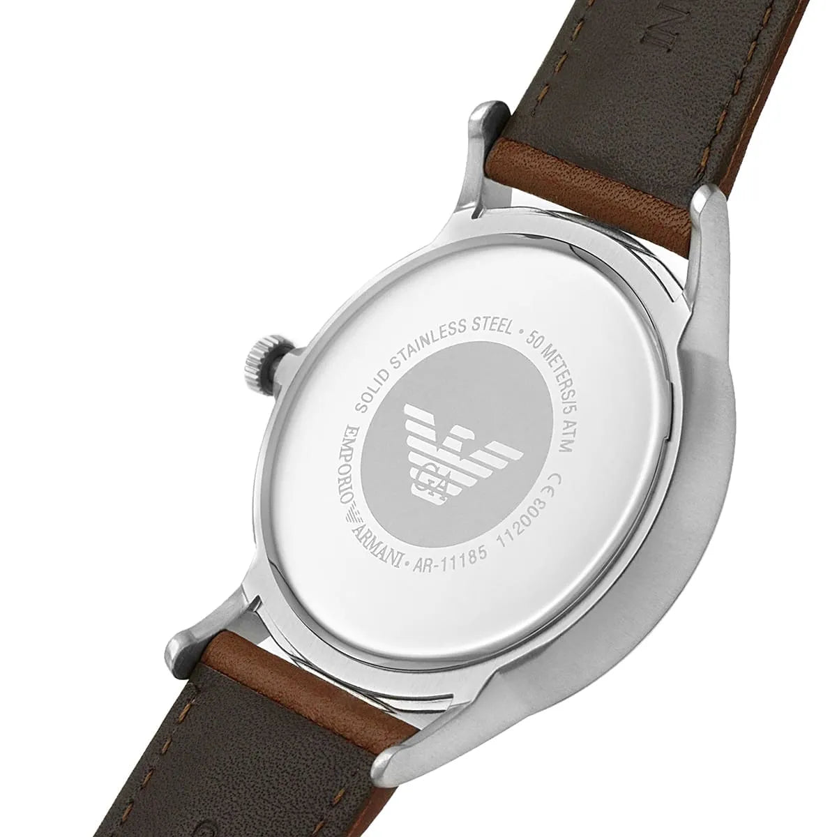 Emporio Armani Renato Quartz Silver Dial Brown Leather Strap Watch For Men - AR11185