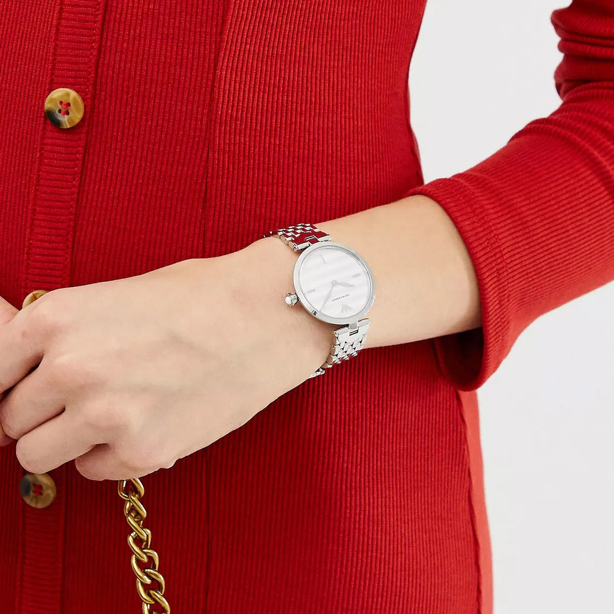 Emporio Armani Arianna Analog White Dial Silver Steel Strap Watch For Women - AR11195