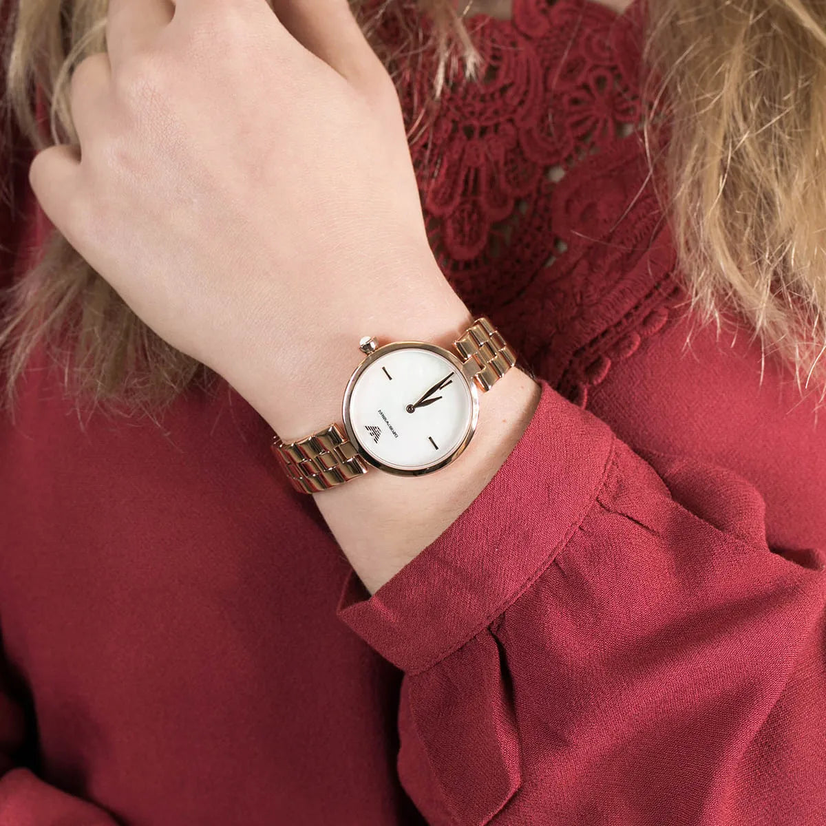 Emporio Armani Arianna Analog Mother of Pearl Dial Rose Gold Steel Strap Watch For Women - AR11196