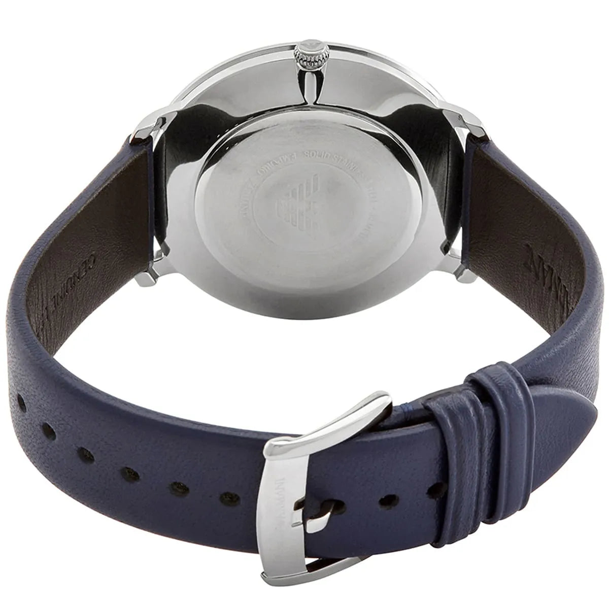 Emporio Armani Modern Slim Analog Silver Dial Blue Leather Strap Watch For Men - AR11214