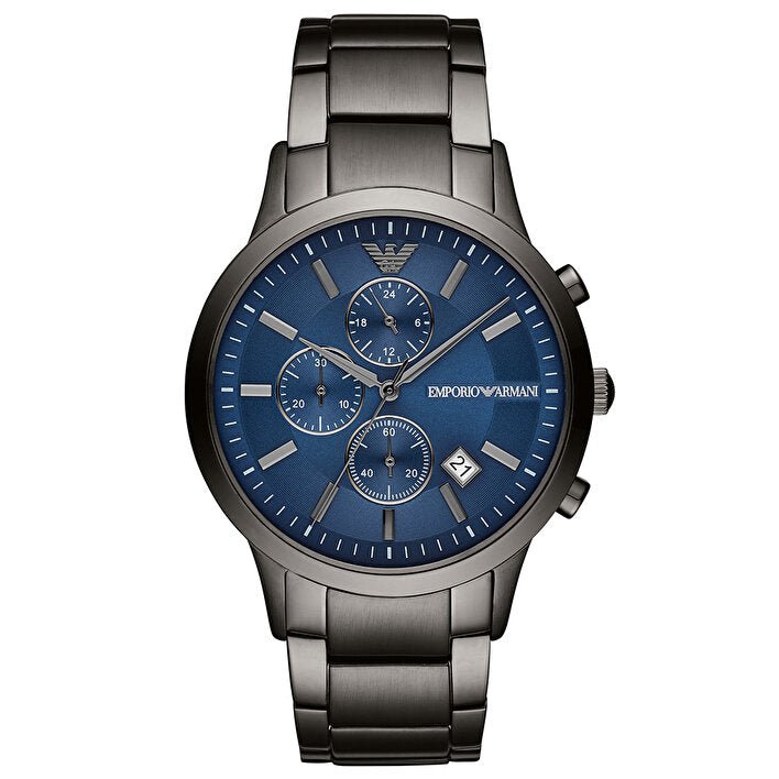 Emporio Armani Renato Chronograph Blue Dial Grey Steel Strap Watch For Men - A11215