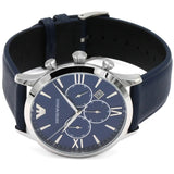 Emporio Armani Giovanni T Bar Chronograph Quartz Blue Dial Blue Leather Strap Watch For Men - AR11226