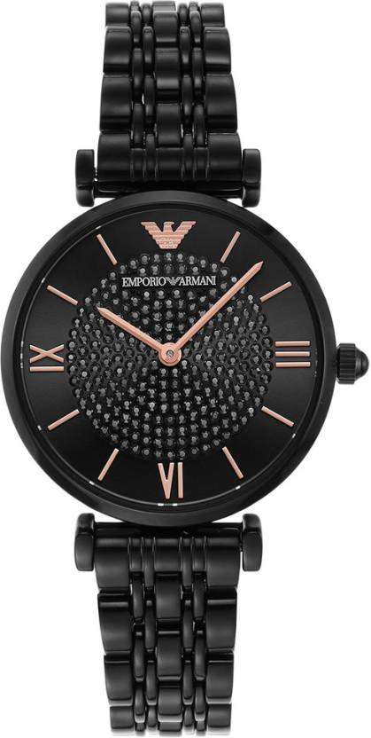 Emporio Armani Gianni T Bar All Black Diamond Dial Watch For Women - AR11245