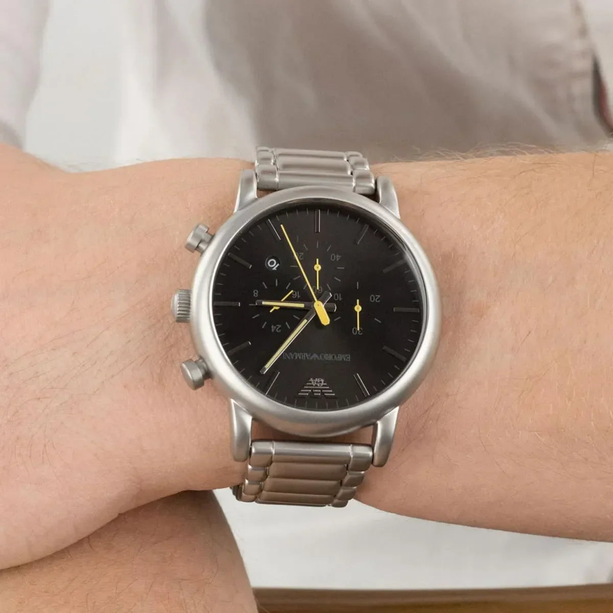 Emporio Armani Luigi Chronograph Black Dial Silver Steel Strap Watch For Men - AR11324