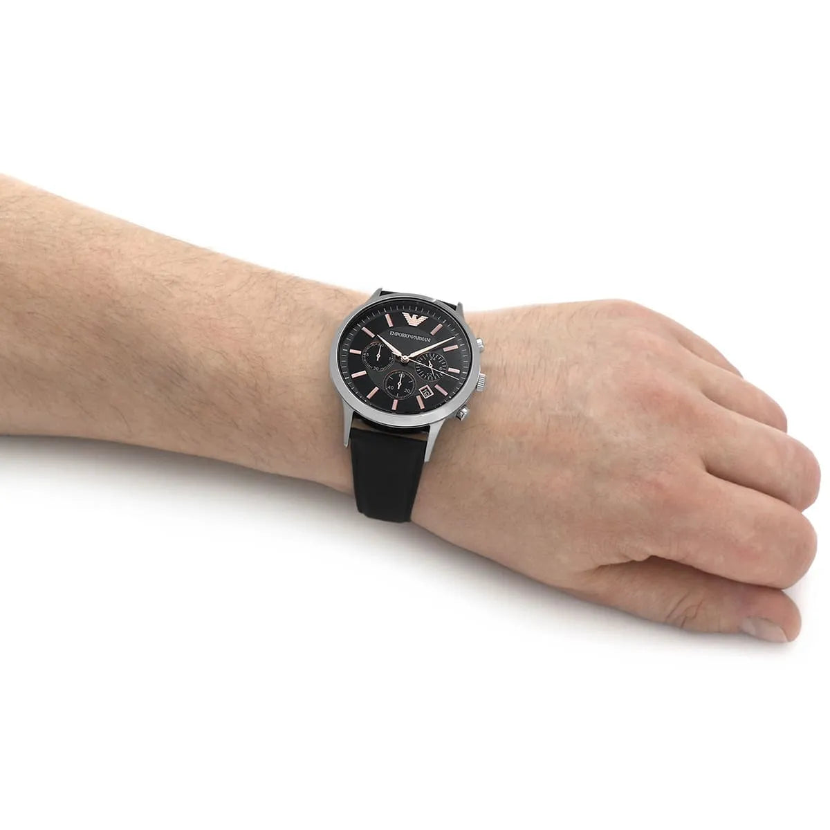 Emporio Armani Giovanni Chronograph Black Dial Black Leather Strap Watch For Men - AR11431