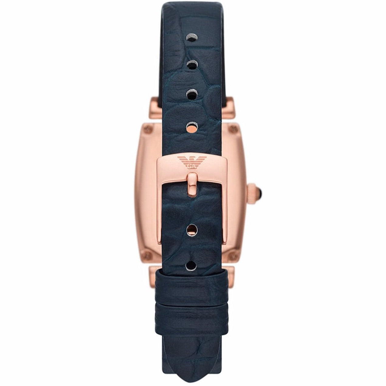 Emporio Armani Gianni T Bar Crystals Silver Dial Blue Leather Strap Watch For Women - AR11469