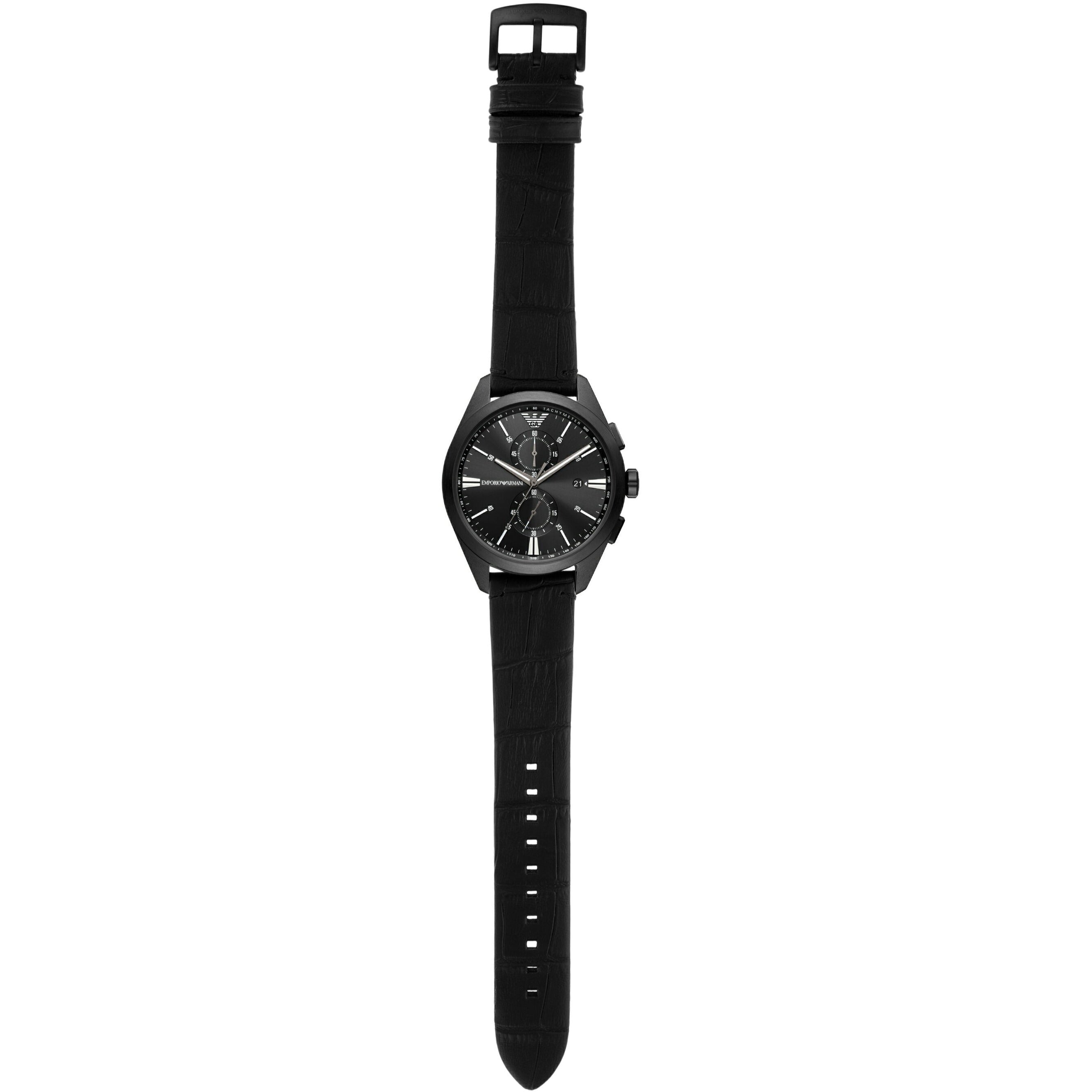 Emporio Armani Claudio Chronograph Black Dial Black Leather Strap Watch For Men - AR11483